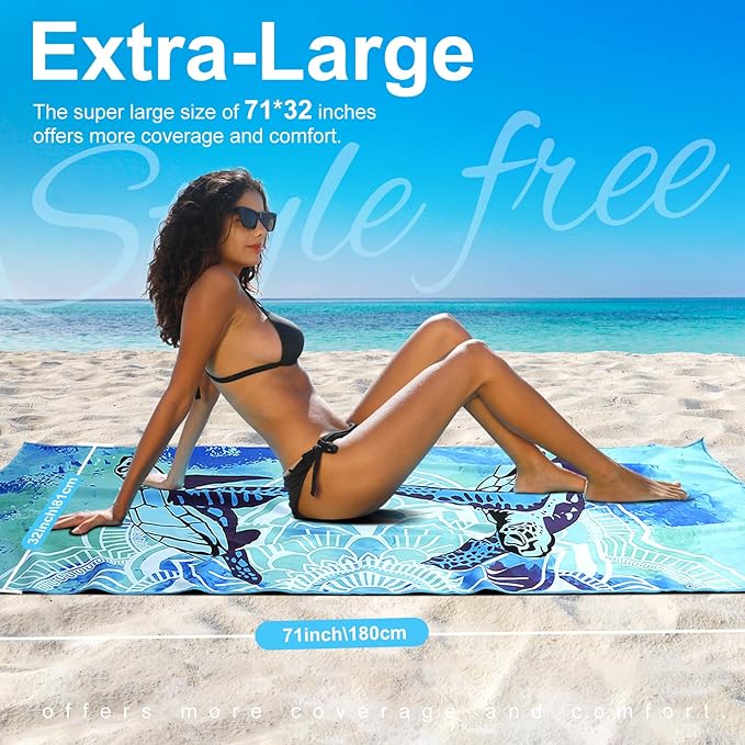 2 Packs Lightweight Thin Microfiber Beach Towel Oversized Quick Dry Compact Sandproof Clearance Towels Sand Free Camping Swimming Easy Pack Travel Essentials Women AdultsSea Turtles Blue Dark Blue