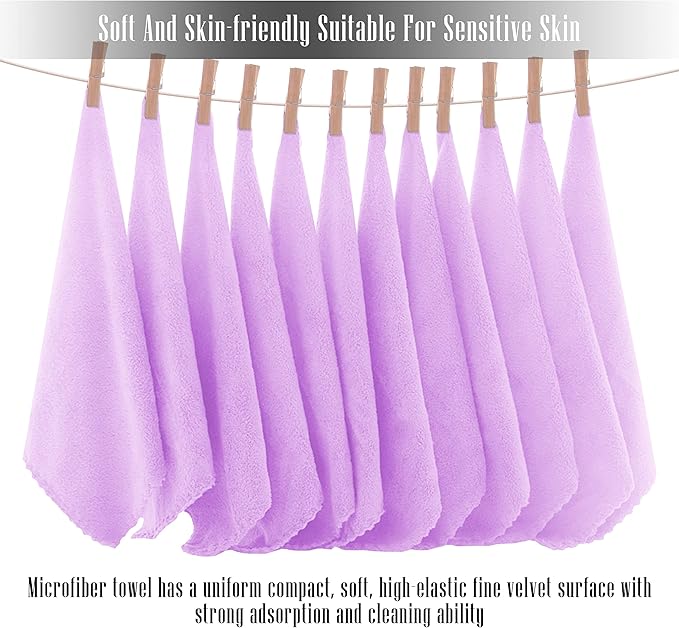 TENSTARS 12 Pack Premium Washcloths Set - Quick Drying- Soft Microfiber Coral Velvet Highly Absorbent Wash Clothes - Multipurpose Use as Bath, Spa, Facial, Fingertip Towel (Purple)