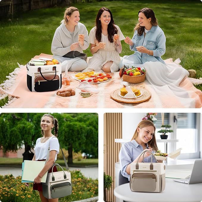 LOVEVOOK Insulated Lunch Bag Women,Wide Opening Adult Lunch Box Women,Large Leakproof Cooler Bag for Work Picnic Beach Family College,Lunch Teacher Tote Bag with Adjustable Shoulder Strap Cup Holder