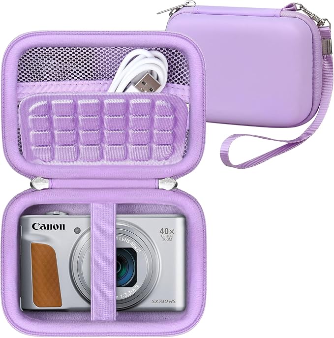 RAIALL Carrying Case for Canon PowerShot SX740/ SX730/ SX720/ SX710/ SX610/ SX260/ ELPH 360 HS Digital Camera, Vlogging Camera Travel Hard Bag, Mesh Pocket for Battery, SD Cards and USB Cable, Purple