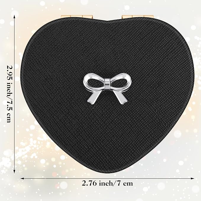 Compact Folding Heart Shaped Double-Sided 1X/2X Magnifying Mini Glitter Makeup Mirror with PU Leather for Women Home, Office and Travel (Gold)