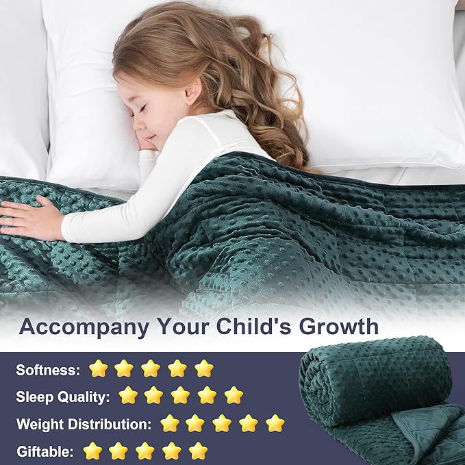 Alomidds Weighted Blanket, Luxury Velvet Weighted Blankets for Kids,Warm and Breathable Soft and Comfort Minky, Cute Heavy Blanket with Premium Glass Beads (41"x60" 7LBS, Green)