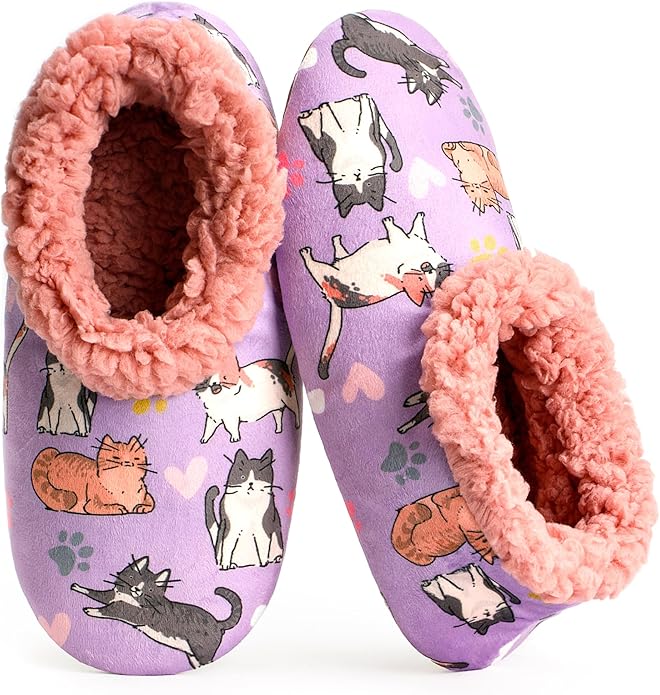 Soft Fuzzy Slippers for Women Indoor, Warm Furry House Sock Shoes Fluffy Lined, Bedroom Booties Non-Slip Gripper Soles, Winter Cozy Christmas Gifts