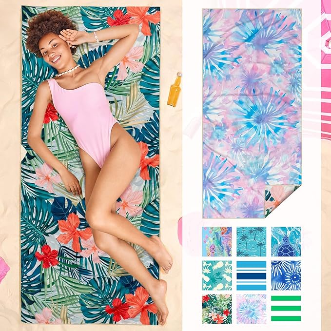 Gogreen Quick Dry Sand Free Beach Towel for Travel Pool Lightweight 71x32 in Absorbent Microfiber Oversized Towels Yoga Bath Camping Sport - Stylish Unique Gift - Red Flower