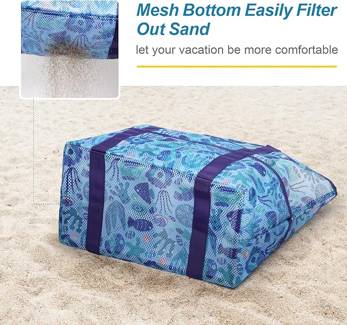 F-color Mesh Beach Bag Family - Large Tote Bag for Cruise Pool Toys Beach Vacation Essentials