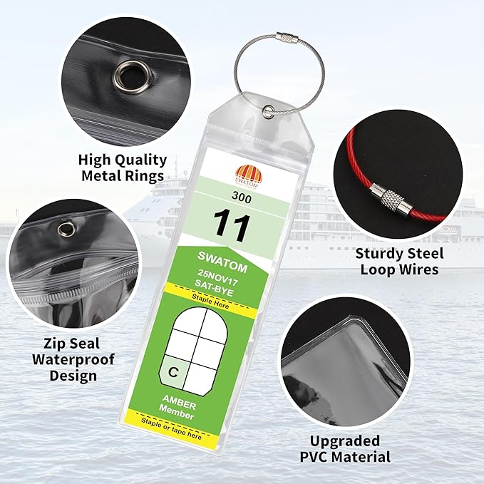 SWATOM Cruise Luggage Tags for Suitcases Royal Caribbean & Celebrity 8 Sets Waterproof Clear Luggage Tag Holders for 2025 & 2026 Cruise Ships Essentials