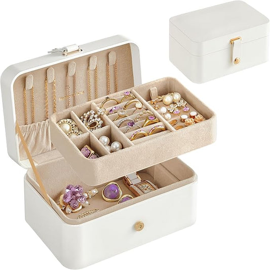 SONGMICS Jewelry Organizer Box, Travel Jewelry Case, 2-Layer Travel Case for Earrings, Necklaces, Bracelets - Portable Jewelry Storage with Large Capacity, Gift Idea, Cloud White UJBC166W01