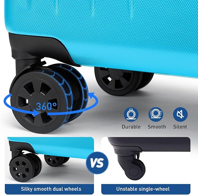 KYME Carry on luggage 22x14x9 Airline Approved Suitcase Hardshell With Double Spinner Wheels, PC+ABS TSA Lock Travel Luggage (Ocean Blue, 20" Carry On)
