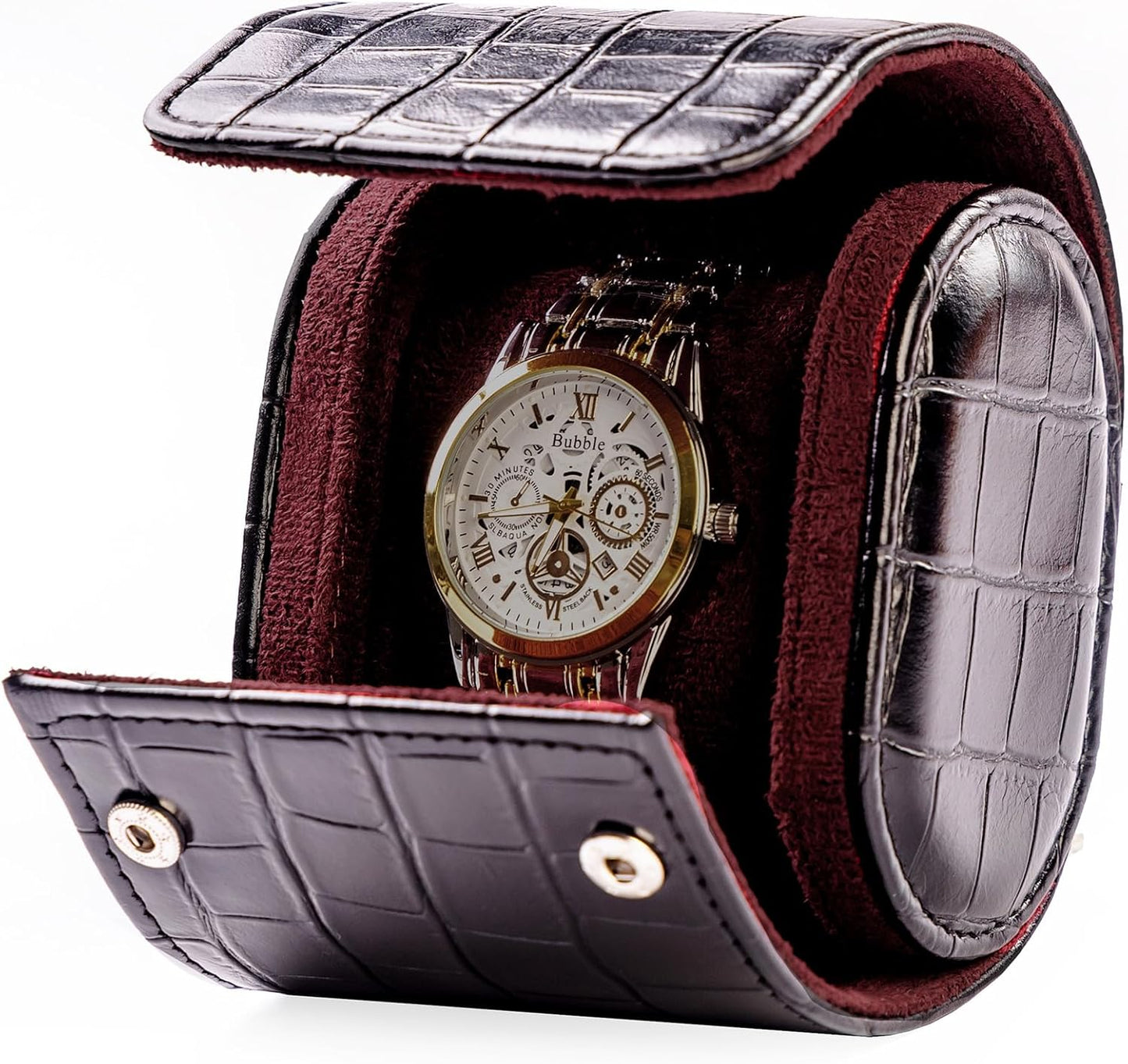MR.OKAY Single Watch Travel Case- Classic Leather Watch Case With Superb Texture.(Portable Watch Roll Or Organizer For Storage And Display).Festival Gift For Men, All Handcrafted By Artisans.