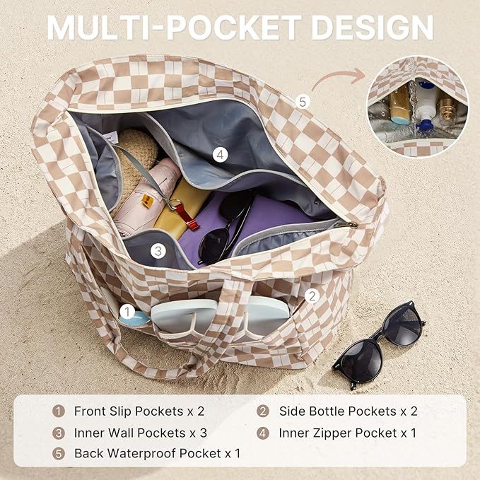 G4Free XL Beach Bag Waterproof Sandproof, Large Foldable Beach Tote with Zipper for Women, Pool Travel Swim Grocery Tote Bag