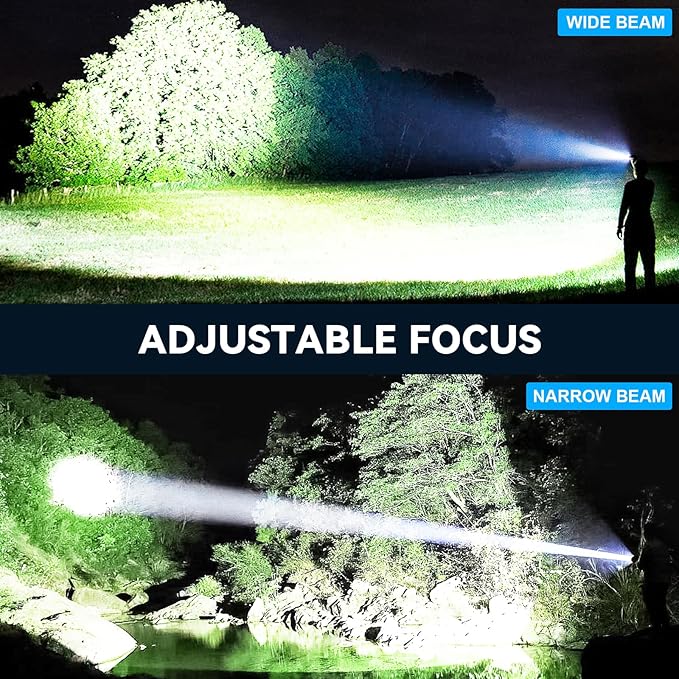 Flashlight Rechargeable LED High Lumens, 99,000 Lumens Super Bright Flash Lights with 5 Modes, Adjustable，Waterproof Powerful Linterna for Home, Camping(2 Pack)
