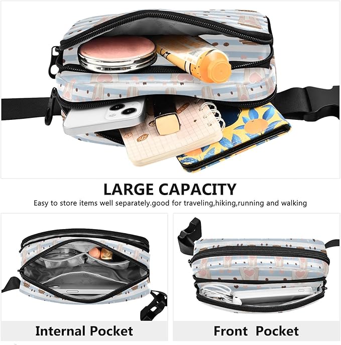 Kawaii Coffee Beans Fanny Pack for Women Men Water Resistant Fashion Waist Packs with Adjustable Strap Belt Bag for Travel Workout Jogging Hiking 21219214