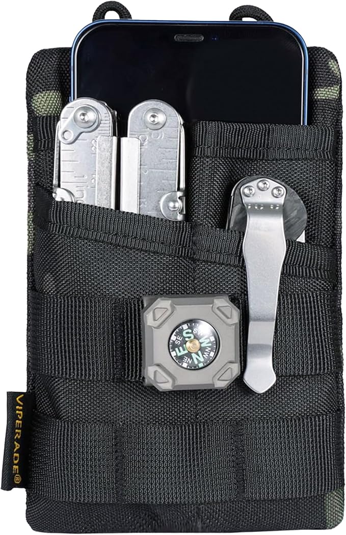 VIPERADE VE3 Tool Pouch Pocket Organizer, Nylon Tool Belt Loop Pouch with 4 Pockets Tool Storage EDC Pouch for Flashlight/Pocket Knife, Tactical Pen, Notebook (Black Camo)