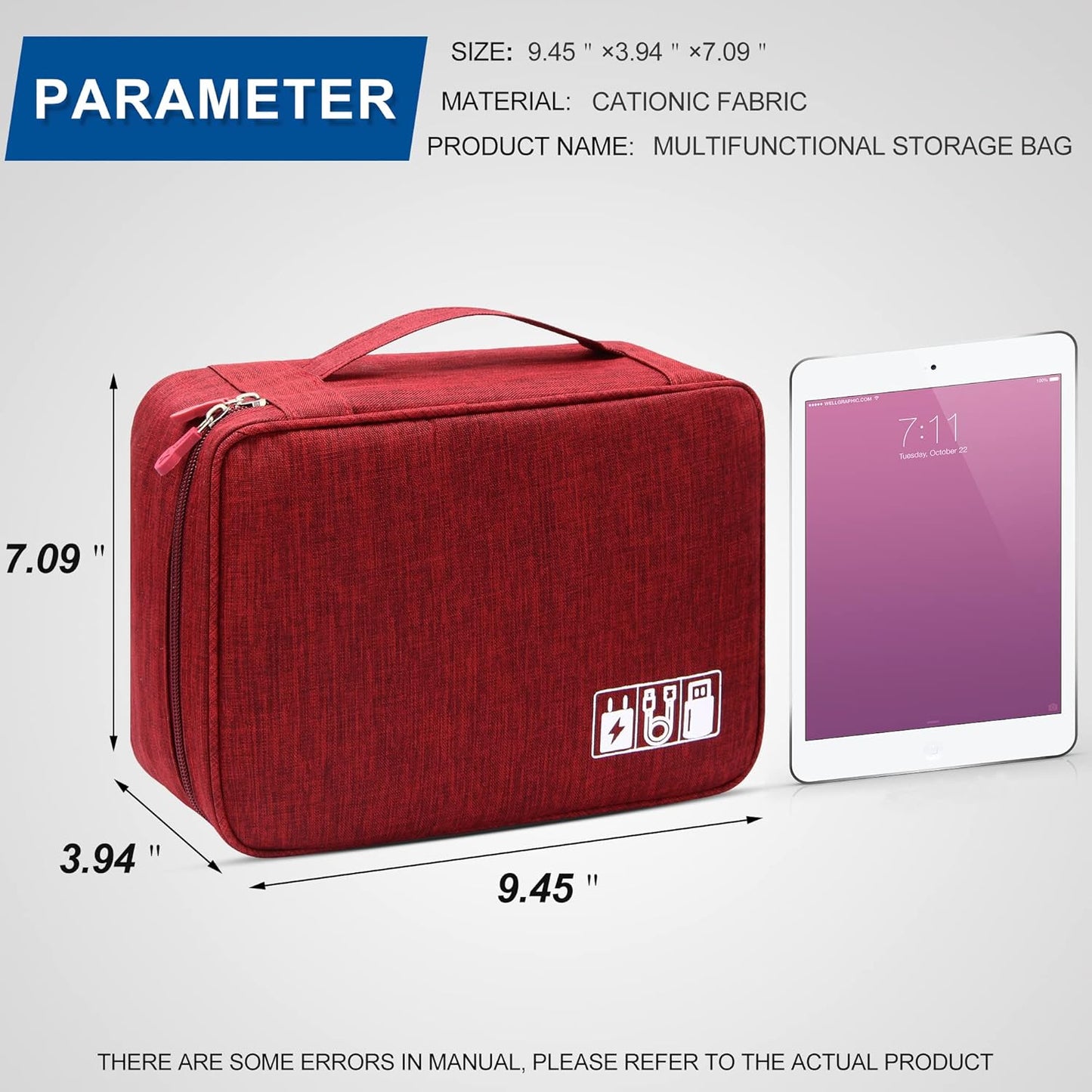 Electronics Organizer Travel Universal Cable Organizer Bag Waterproof Electronics Accessories Storage Cases for Cable, Charger, Phone, USB, SD Card, Hard Drives, Power Bank, Cords