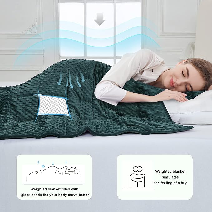 Alomidds Weighted Blanket (48"x72",15lbs Twin Size -Green), Weighted Blankets for Adults, Cooling Breathable Soft and Comfort Minky, Heavy Blanket Microfiber Material with Glass Beads