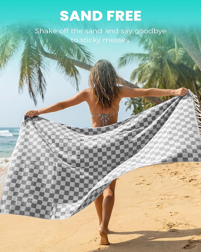 Checkered Plaid Turkish Bath Towel Beach Blanket Bathroom Essentials Swim Poolside Pool Accessories Swim Must Haves Hot Tub Spa Gadgets Adult Women Large Towel College Dorm Girl Student Things Stuff