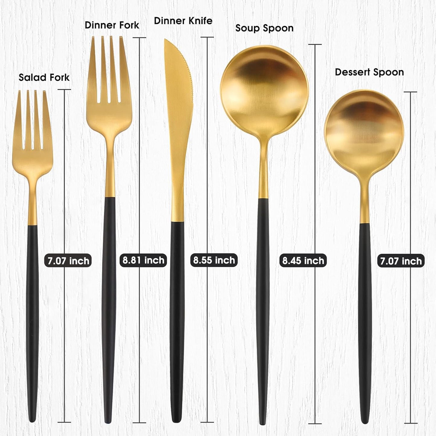Matte Gold Silverware Set With Black Handle, IBIILII JEFF 40 Pieces Stainless Steel Flatware Set For 8，Kitchen Utensil Set, Tableware Cutlery Set, Knife Spoons And Forks Set, Dishwasher Safe