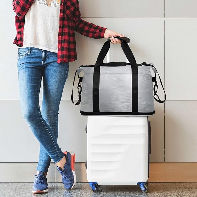 Travel Duffel Bags for Women Metallic Silver Print Sports Duffel Bags Gym Bags with Shoes Compartment Tote Bag Weekender Bag for Travelling