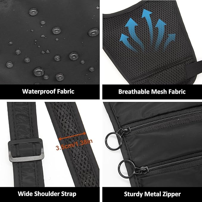 Long Keeper Money Belt for Travel Anti-Theft Crossbody Passport Holder for Women Men Hidden Slim Neck Wallet Under Clothes (Black)