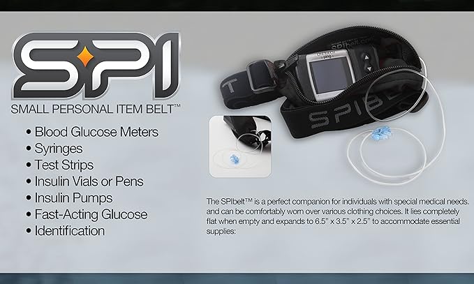 SPIbelt Diabetic Running Belt for Adults, Adjustable Waist, No Bounce, Expandable and Discreet Insulin Pump Pocket, No Logo Band, Black with Black Zipper