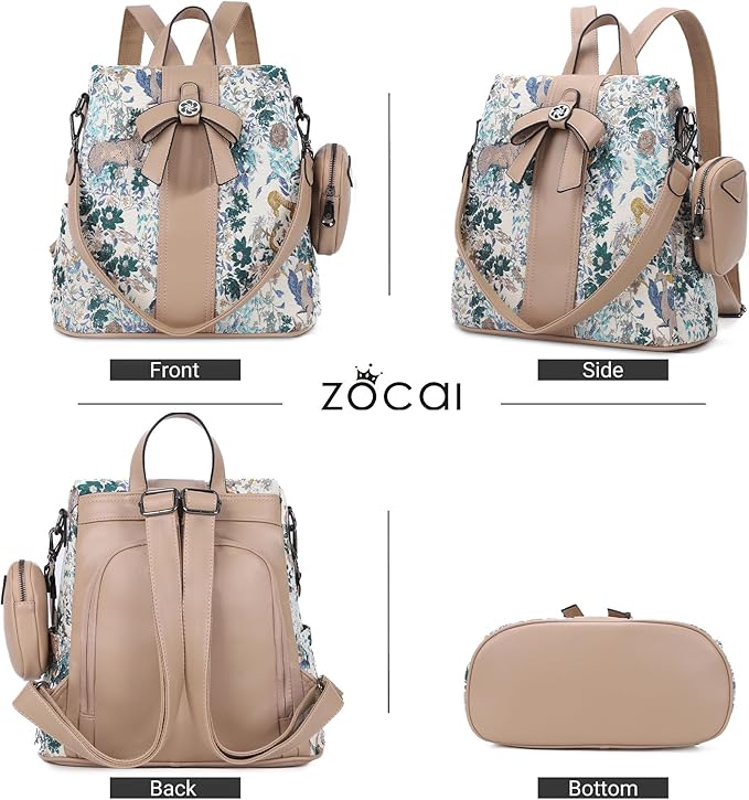 ZOCAI Backpack Purse for Women Fashion Backpack Purses PU Leather Daypacks Anti-Theft Shoulder Bag Satchel Purse