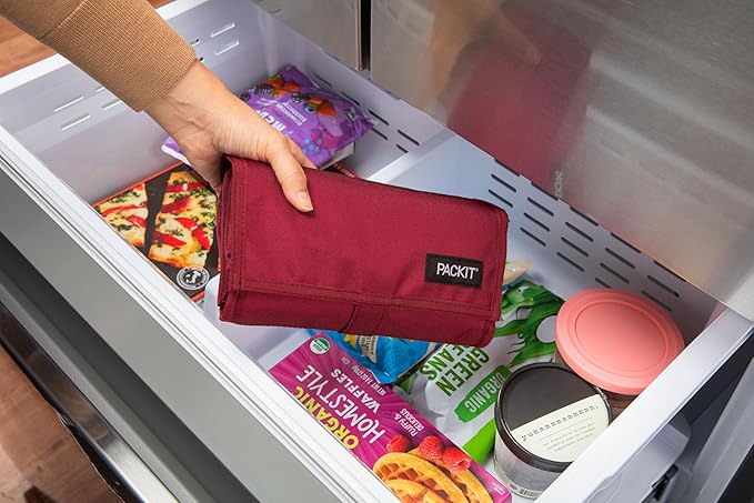 PackIt Freezable Lunch Bag, Ruby, Built with EcoFreeze Technology, Foldable, Reusable, Zip and Fold Closure with Buckle Handle, Designed for Work Lunches and Fresh Lunch On the Go