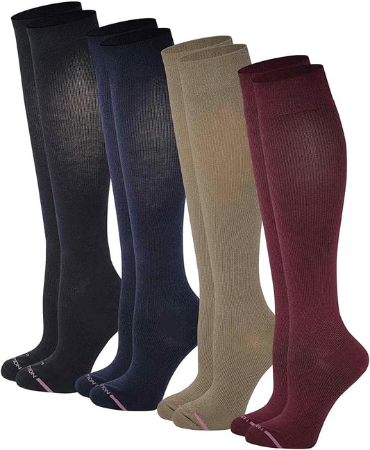 Dr. Motion Compression Knee High Socks for Women - 4 Pairs Pack