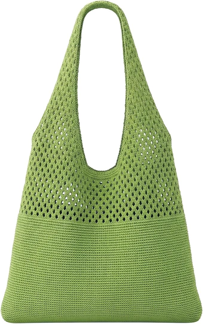 SUOSDEY Crochet Mesh Beach Tote Bag, Knit Summer Vacation Aesthetic Boho Tote Bag for Women