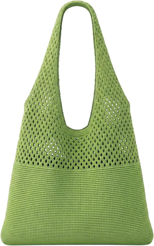 SUOSDEY Crochet Mesh Beach Tote Bag, Knit Summer Vacation Aesthetic Boho Tote Bag for Women