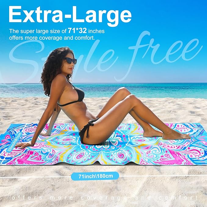 2 Packs Lightweight Thin Microfiber Beach Towel Oversized Quick Dry Compact Sandproof Clearance Towels Sand Free Camping Swimming Pool Easy Pack Travel Accessories Women Adults Striped Bohemian
