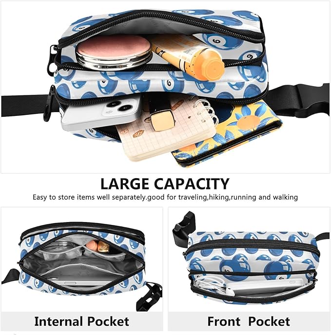 Funny Snooker Fanny Pack for Women Men Water Resistant Fashion Waist Packs with Adjustable Strap Belt Bag for Travel Workout Jogging Hiking 21220369