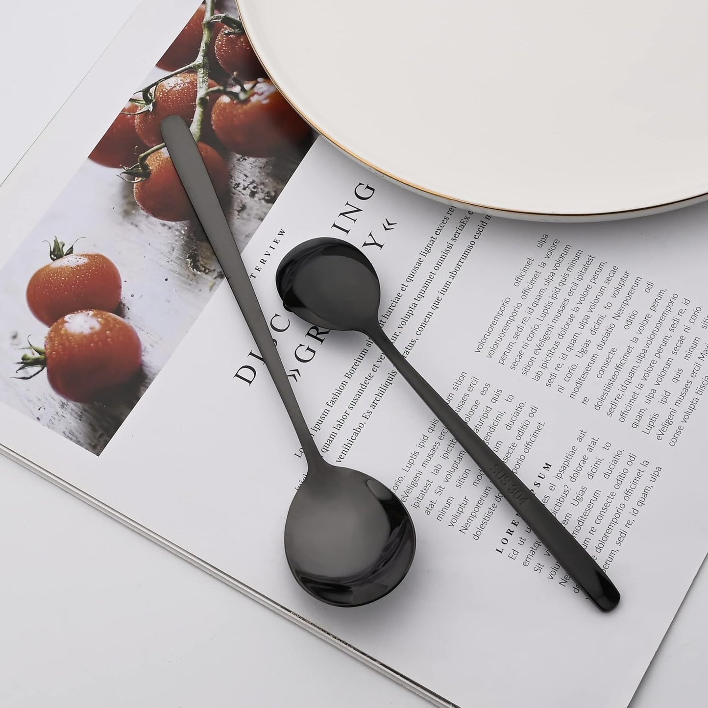 20 Pieces Silverware Set 304 Stainless Steel, Healthy & Eco-Friendly Silver Travel Mirror Polished Black Knife Fork Spoon Salad Fork Dessert Spoon Flatware Set, Service for 4