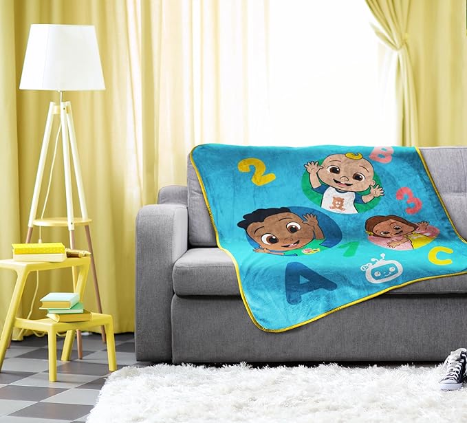 Sunny Side Up CoComelon Plush Travel Throw Blanket - Measures 40 x 50 Inches - Super Soft & Cozy Travel Accessories