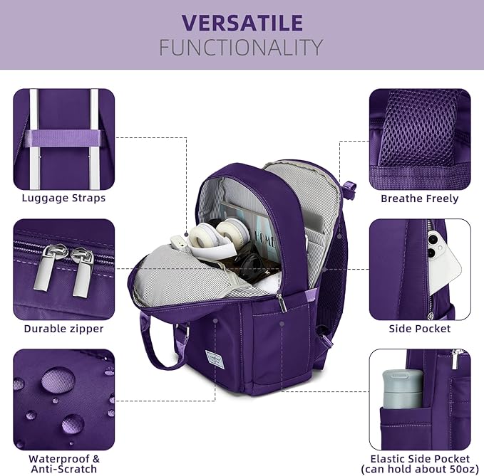 LARVENDER Luggage Sets 3 Piece, Expandable Carry On Luggage 22x14x9 Airline Approved, 20 Inch Hardshell & Lightweight PP Carry On Suitcase for Women with Spinner Wheels TSA Lock, Grape Purple