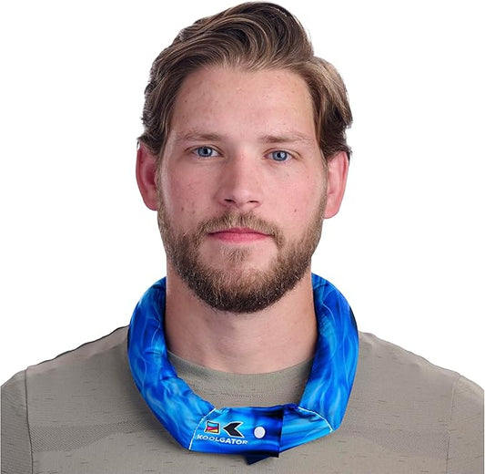 KOOLGATOR Evaporative Cooling Neck Wrap – Reusable Neck Cooler with Long Lasting Relief During Hot Weather Activities, Sports, & Outdoor Work, Flames: Blue & Red, 1 Pack