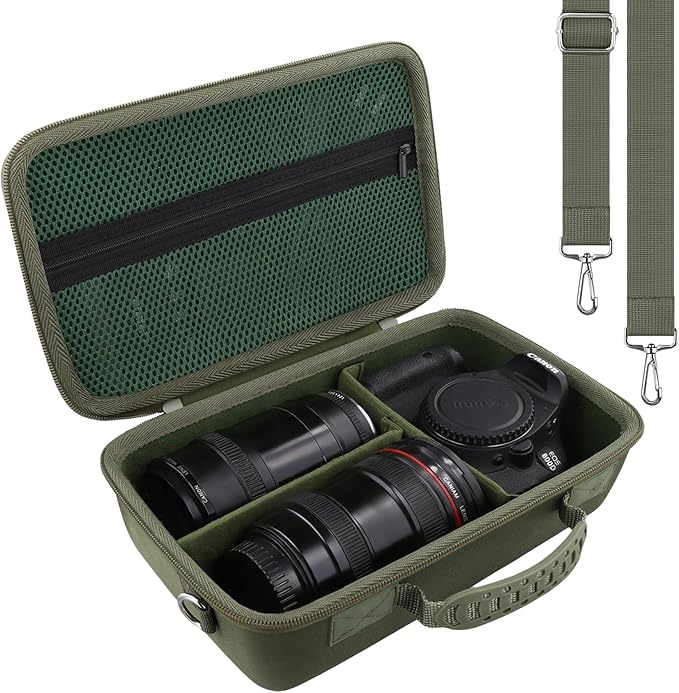 khanka Camera Case for Canon EOS Rebel T7/T100/T6/R50/R100/R5/R7/R8/R6 Mark II/SL3 DSLR Camera,Travel Protective Carrying Case for Canon EOS Rebel Camera and 18-55mm/18-45mm Lens(Military Green Case)