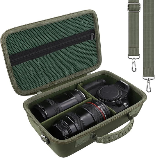 khanka Camera Case for Canon EOS Rebel T7/T100/T6/R50/R100/R5/R7/R8/R6 Mark II/SL3 DSLR Camera,Travel Protective Carrying Case for Canon EOS Rebel Camera and 18-55mm/18-45mm Lens(Military Green Case)