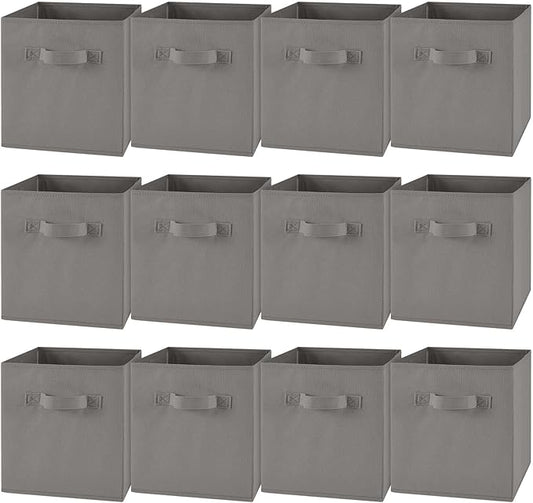 Yinder 12 Pcs Cube Storage Bin Grey 11'' Storage Bins for Playroom Decor Colorful Bins for Kids Foldable Baskets for Nursery Organizer Boxes Fabric Boxes