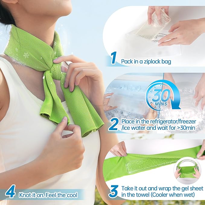 Dual-Action Cooling Neck Wraps, 37”x12” Cooling Towel + 220g Gel Sheet, Neck Coolers for Hot Weather, Ice Pack, Washable Gym Towel (2 Sets)