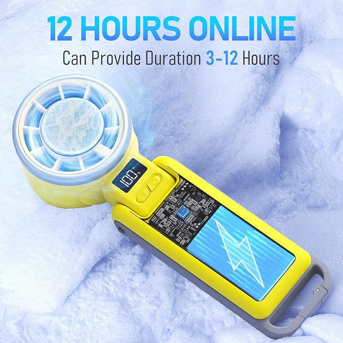 Portable Handheld Turbo Fan with Ice Cooling, Rechargeable Personal Fan, Up tp 12Hrs Cooling, 5 Speed 25550RPM Powerful Portable Fan for Travel, Outdoor, Camping, Hiking (Yellow)