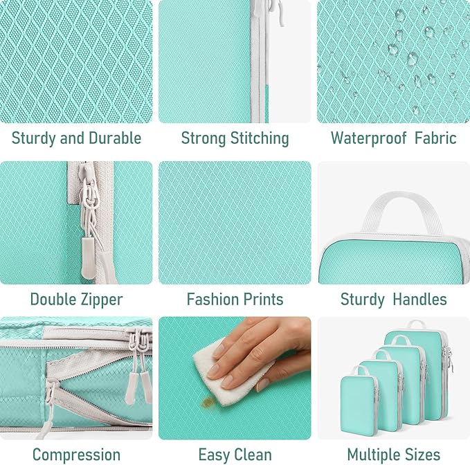 Compression Packing Cubes for Travel 4 Set Luggage Packing Organizer Bag Compressible Expandable Organizer Cubes For Carry On Luggage Suitcase Travel Essentials Accessories for Women Men