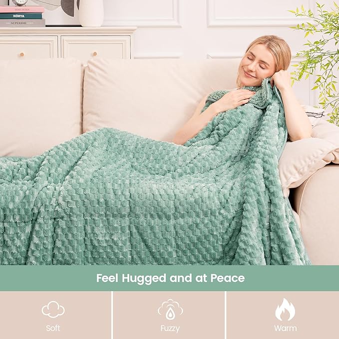 Super Fuzzy Soft Fleece Sherpa Weighted Blanket 15 lbs for Adults, 3D Imitation Turtle Shell Luxury Weighted Throw for Better Sleep, Dual Sided Cozy Heavy Blankets for Couch Bed, Sage Green, 48" x 72"