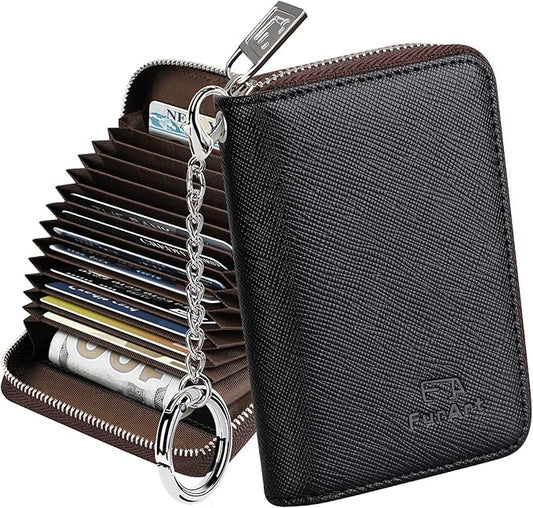 FurArt Zipper Wallet Women, RFID Blocking Credit Card Wallet, Business Card Holder, Compact Size KeyChain Wallet