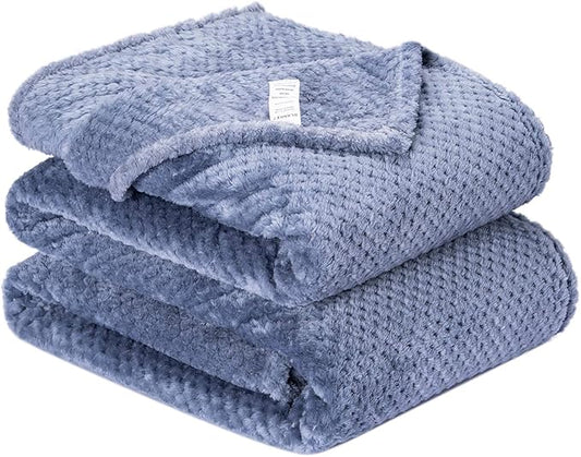 Fuzzy Throw Blanket, Plush Fleece Blankets for Adults, Toddler, Boys and Girls, Warm Soft Blankets and Throws for Bed, Couch, Sofa, Travel and Outdoor, Camping (Queen(80"x90"), XXL-Smoked Blue)