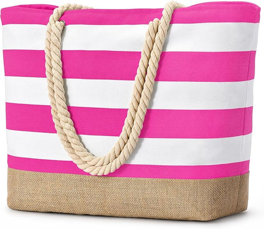Becokan Beach Bags for Women Large Canvas Beach Tote Bag Beach Bags Waterproof Sandproof Swim Pool Bag Travel Essentials