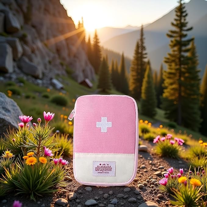 1 Pack First Aid Bag Empty, Empty First Aid Pouch, Mini Portable Medical Bag for Outdoor Camping Hiking Traveling Emergency Bag (Pink - Small) Sports and Outdoors