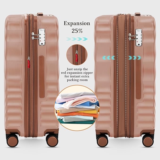 5 piece Luggage Set Expandable Suitcase 22x14x9 Airline Approved Carry on, ABS Hard Case Suitcases with Spinner Wheels, TSA Lock (Pink)