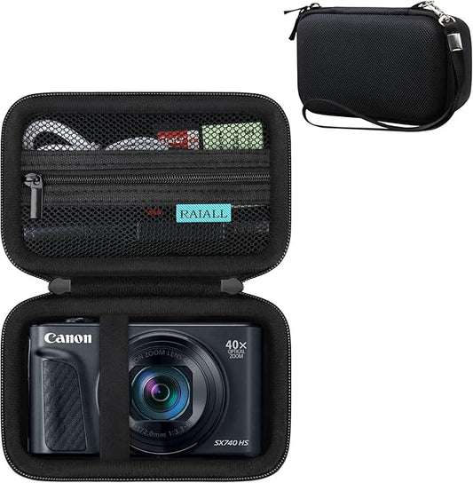 RAIALL Camera Case for Canon PowerShot SX740 HS/ SX730 HS/ SX720 HS/ SX620 HS Digital Camera, 4K Video Camera Hard Carrying Case Protective Travel Bag, Mesh Pocket for Batteries and USB Cable, Black