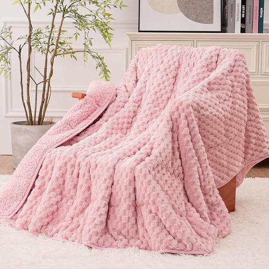 Super Fuzzy Soft Fleece Sherpa Weighted Blanket 15 lbs for Adults, 3D Imitation Turtle Shell Luxury Weighted Throw for Better Sleep, Dual Sided Cozy Heavy Blankets for Couch Bed, Pink, 60" x 80"