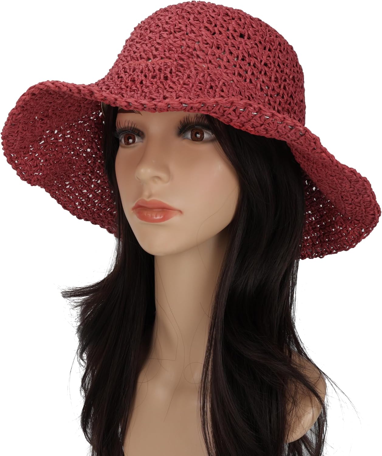 Womens Wide Brim Straw Sun Hat Foldable Floppy Crochet Beach Hat for Summer